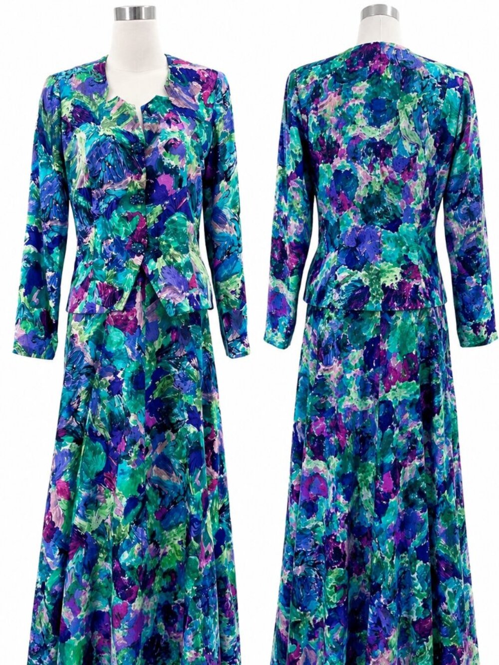 Anne Crimmins UMI Collections 100% Silk Abstract Print Skirt & Blazer Size 12